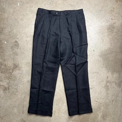 Vintage Polo University Ralph Lauren linen pleated trousers black 38x31 - Image 1 of 4
