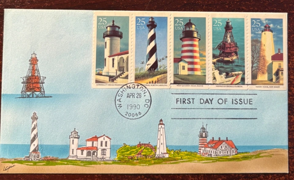 #2474a Lighthouses booklet panes FDC on beautiful cachet, limited #42 of 50 - Image 1 of 1