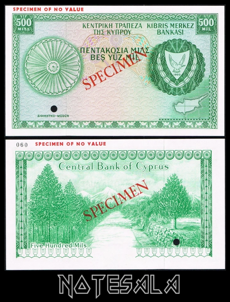 CYPRUS CHIPRE 500 MILS ND 1964-1979 Pick-42s SPECIMEN UNC *SCARCE* - Image 1 of 1