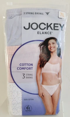 Jockey Elance Sz 7 String Bikinis lavender coral 3 pk Womens Panties 100% Cotton - Image 1 of 3