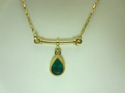 18k Gelbgold Kolumbianisch Smaragd und Diamant Anhänger Halskette 1.00 Karat - Bild 1 von 4