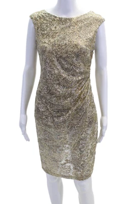 David Meister Womens Sequined Metallic Back Cut Out Mini Dress Gold Size 4 - Image 1 of 4