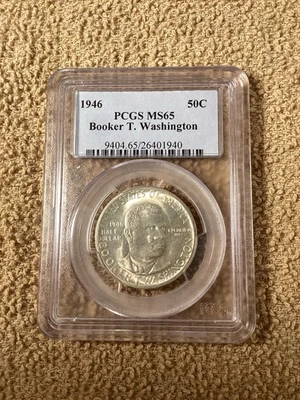 1946 P Booker T Washington 50c 90% silver. PCGS MS65. Free Shipping. - Image 1 of 3