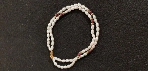 BRACELET - 2 STRAND Rice Seed PEARLS & Purple Beads  Gold Tone Clasp  - Picture 1 of 5