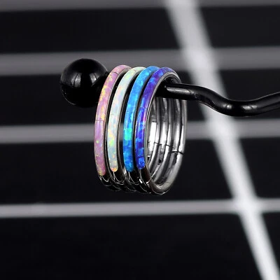 Par de anillos aro nariz segmento bisagras todo acero quirúrgico forrado exterior ópalo joyería Foto 1 de 4