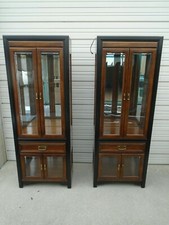 Pair Tall Curio Cabinets Thomasville Hollywood Regency China Nightstands Asian 2