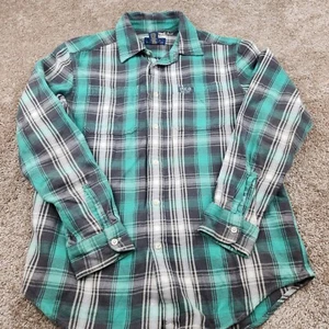 Ralph Lauren Polo Flannel Long Sleeve Polo Button Shirt Boys Sz L 14-16 Green - Picture 1 of 6