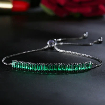 Moda Joyería Fiesta Topacio Emreald Piedras Preciosas Plata Encantadoras Pulseras 7.5 Pulgadas Foto 1 de 4