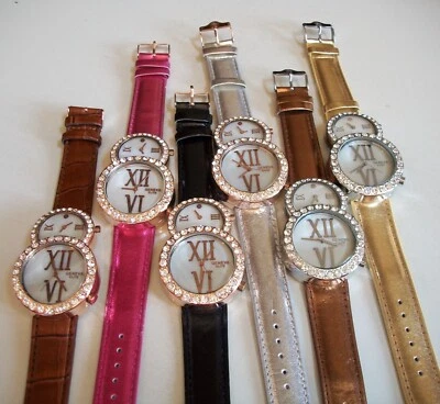 Men's  stones leather band fashion hip hop casual 2 time zone watches - Image 1 of 4