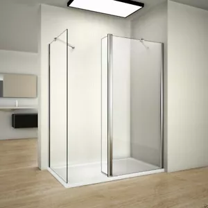 Walk In Wet Room Shower Enclosure Screen Cubicle Flipper Glass Waste+Stone Tray - Picture 1 of 17