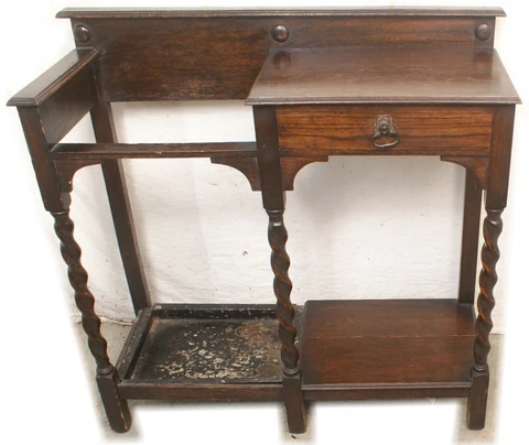 Large Antique British Barley Twist Import Oak Entryway Cane Stick Umbrella Stand Cover