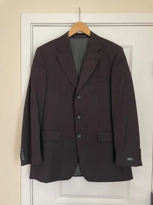 Hugo Boss Sport Coat Mens 38 US Medium Black Brown Stripe Super 100 Suit Jacket - Image 1 of 4