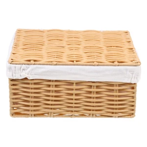 Rattan Di Stoccaggio Cubo Cestino Con Coperchio Tessuto Bin Coperto - Foto 1 di 12