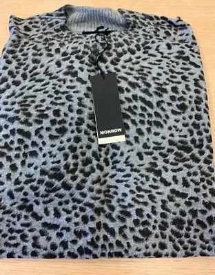 Suéter MONROW Leopardo Simulado Cuello Alto Algodón Cachemira Negro Mediano Nuevo con Etiquetas Foto 1 de 4
