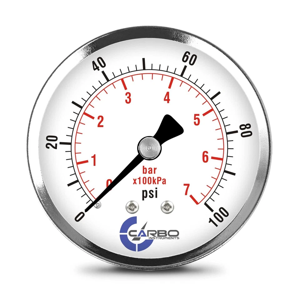 2-1/2" Pressure Gauge - Chrome Plated Steel Case, 1/4"NPT, Back Mnt, 100 PSI - Image 1 of 4