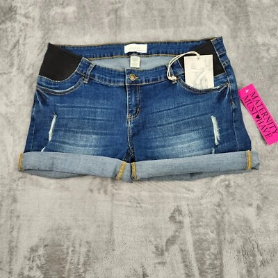 Angel Kiss Maternity Women Large Denim Shorts Distressed Dark Wash - Image 1 of 4