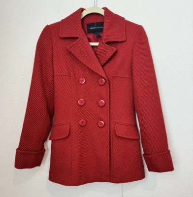Abrigo para mujer Moda International rojo texturizado guisante tejido acanalado mezcla de lana XS *Defecto Foto 1 de 4