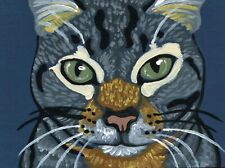 ACEO ATC Original Painting  Gray Tabby Cat Pet Art-C. Smale