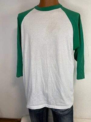 Camisa Rawlings beisebol softbol raglan manga 3/4 tamanho grande verde feita nos EUA - Imagem 1 de 4