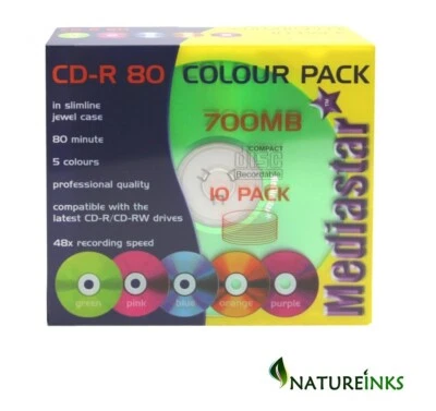 100 Taiyo Yuden Multi Coloured Blank CD-R 700MB 80 mins 48x 52x Jewel Case Japan - Image 1 of 2