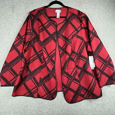 Catherines Jacket Open Front Womens 1X Red Black Quilted Texture Casual NEW - Image 1 of 4