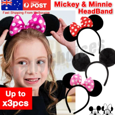 MICKEY MINNIE MOUSE EARS HEADBAND PARTY COSTUME BOW FANCY DRESS 4 COLOURS - image 1 of 4