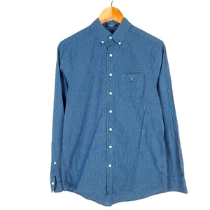 GANT INDIGO BROADCLOTH Men Shirt Size S Regular Blue Check Button-Down Collar - Picture 1 of 10