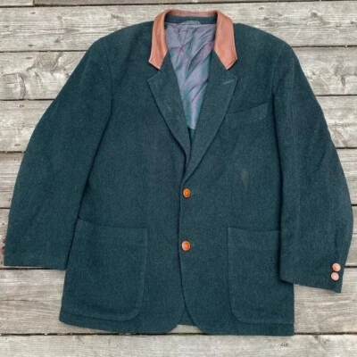 Vintage 1960s Marlboro Classics Wool Leather Jacket Size 48 Green - Image 1 of 4