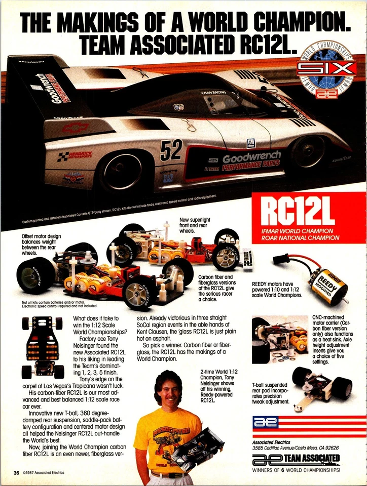 Associated RC12L RC Car 1/12 Print Ad Ephemera Wall Art Tony Neisinger - Image 1 of 1