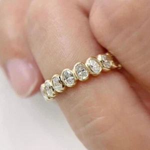 3Ct Oval Cut Lab Created Diamond Women's Band Ring 14k Yellow Gold Plated Silver - Picture 1 of 4