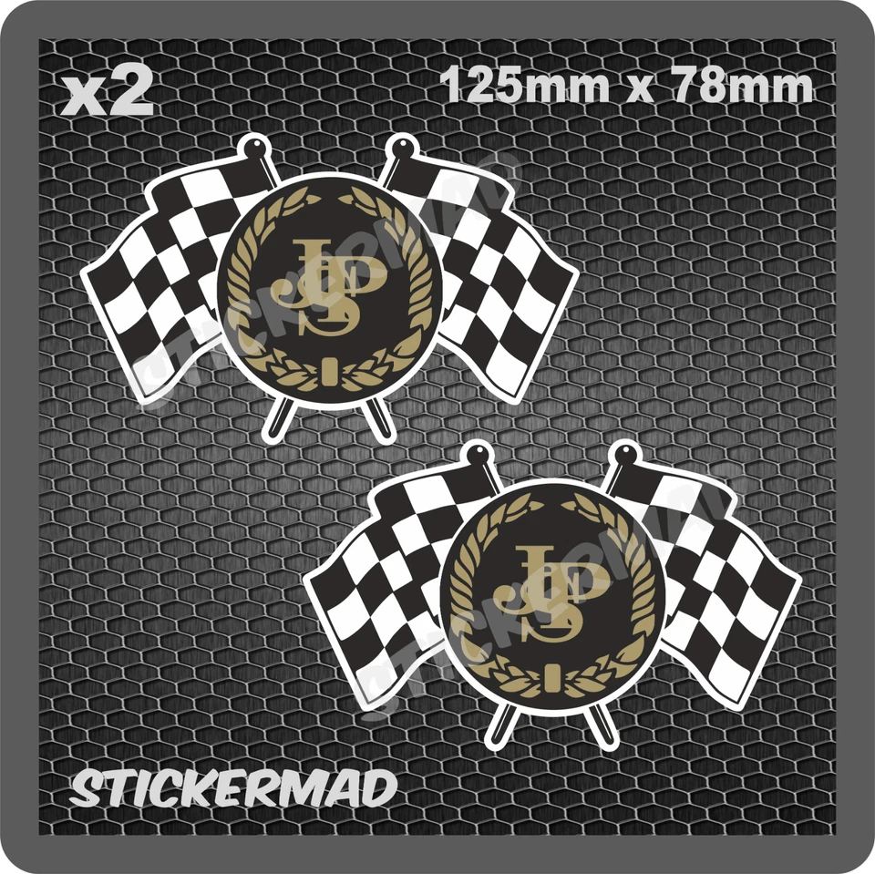 x2 PEGATINAS JPS LOTUS CRUZADAS BANDERAS A CUADROS CIRCUITO CARRERAS AUTOMOVILISMO GRAN PREMIO - Imagen 1 de 1