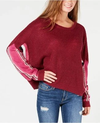 Ultra Flirt Burgundy Striped Dolman Sleeve Sweater Rhodo Juniors Size Small - Image 1 of 4