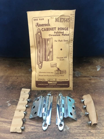 Vintage AMEROCK Cabinet Hinge CHROMIUM Chrome Flush E7645 nos UNUSED Cover