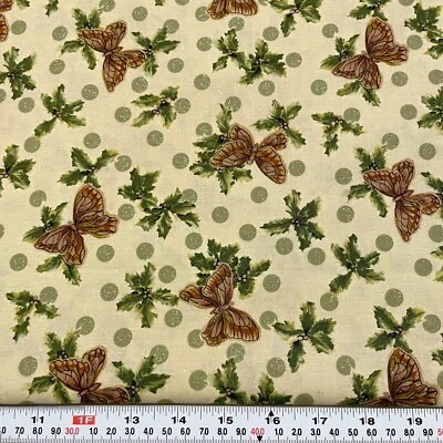 Classic Christmas for Moda Glitter Butterflies Holly Polka Dots by the HALF YARD - Image 1 of 2