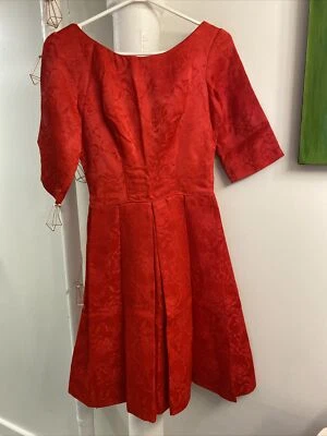 Vestido Rojo Años 50 Vintage Hecho a Mano Rojo Sedoso Vestido Años 50’s Manga 3/4 Vestido de Fiesta Foto 1 de 4