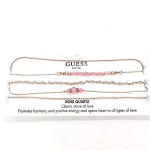 GUESS Rose Quartz Choker necklace set in Gold Tone - Picture 1 of 3