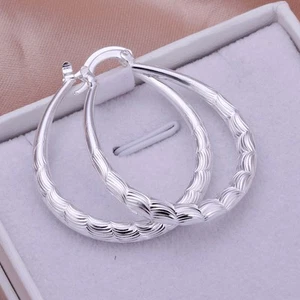 925 Sterling Solid Silver Hoop Pierced Earrings For Women - Picture 1 of 4