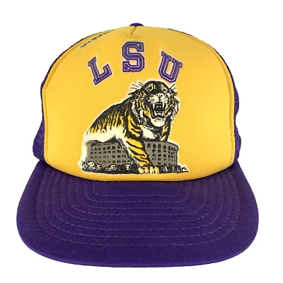 Vtg LSU Tigers Hat Spell Out Logo Mesh Trucker Snap Back Football Baseball Cap - Image 1 of 4