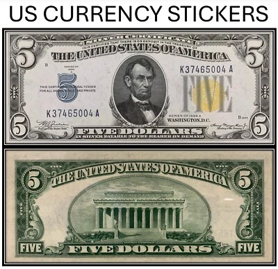 $5 Five Dollar 1934-A Silver Certificate (US CURRENCY STICKERS) - Image 1 of 4