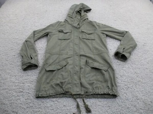 Abercrombie & Fitch Jacket Womens Large Green Snap Military Hoodie Coat Outdoor - Picture 1 of 15