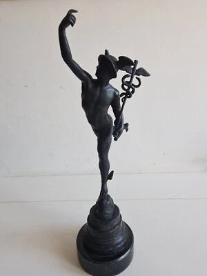 Antico Mercurio in bronzo originale primi '900 finemente lavorato Statua Hermes - Immagine 1 di 4