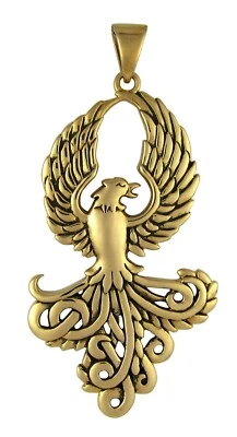 Collar Colgante Fénix Bronce Levantándose de las Llamas - Símbolo Pájaro de Fuego Alquimia Foto 1 de 3