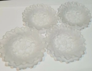 4 Vintage Thick Heavy Etched Frosted Rose Glass Lunch Cake Salad Plates Leaves - Picture 1 of 5
