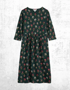 Ex Seasalt Women’s ¾ Sleeve Sea Cotton Midi Dress in Green Bunch Bloom (Defect) - Picture 1 of 9