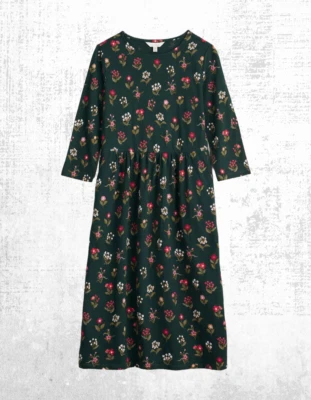 Women’s Seasalt Jersey Dress ¾ Sleeve Sea Cotton Midi Green Bunch Bloom - Image 1 of 4