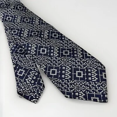 Настоящий винтажный галстук из парчи 1970-х годов сине-белый геометрический толстый Aristo-Craft 4x56 дюймов - Изображение 1 из 4