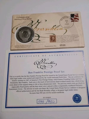 2004 BEN FRANKLIN POSTAL COIN #599, COOK ISLANDS $5 SILVER/CLAD COIN - Image 1 of 4