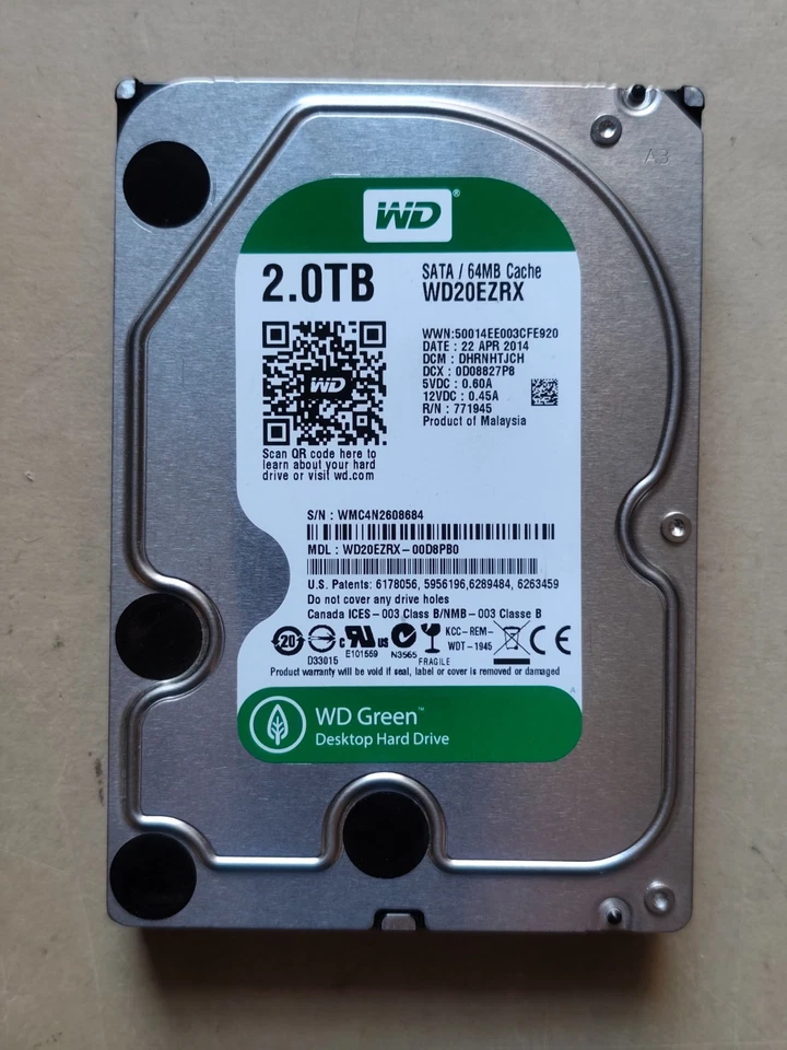 Western Digital WD20EZRX-00D8PB0 3,5" HDD Festplatte 5400rpm SATAIII 64MB - Bild 1 von 4