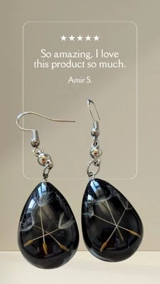 Pendientes colgantes de resina de diente de león real Forever Lucky Charm negros  Foto 1 de 4