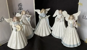 Lladro Engel Baumspitze Vintage RAR (5er Set) Porzellan 7" Figuren blau - Bild 1 von 7